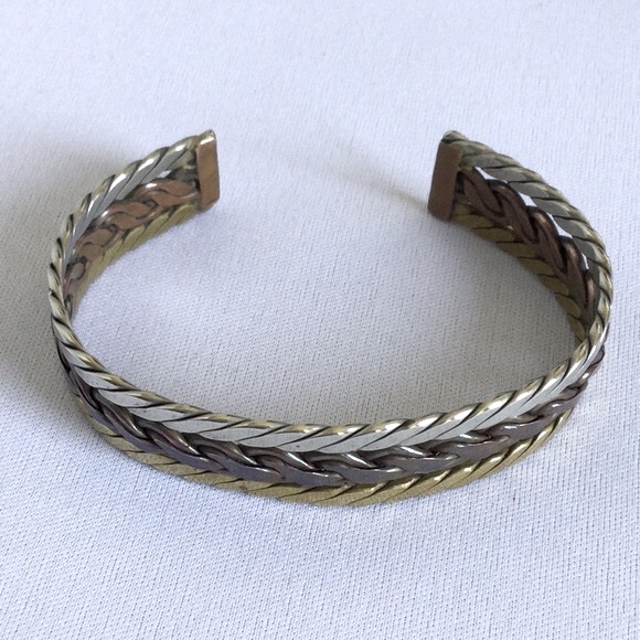 Vintage Mixed Metal Braided Cuff Bracelet - Picture 2 of 3